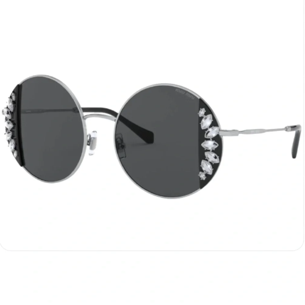 NEW MIU MIU Sunglasses MU 57VS Swarovski Crystal Round Silver Black Case & Box